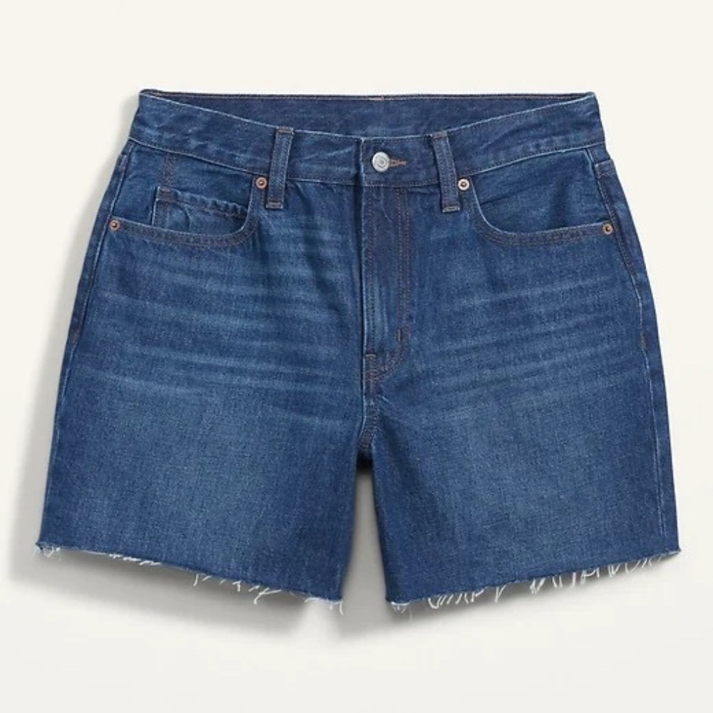 Old Navy High Waisted Slouchy Straight Shorts 16 Dark Wash Cotton EUC